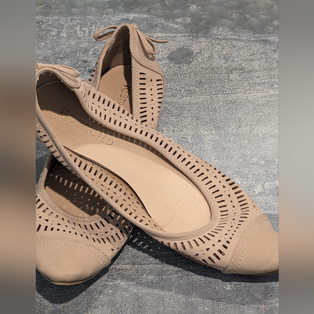 Restricted Beige Faux Leather Laser Cut Pointed Toe Flats